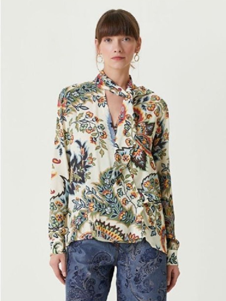 Etro Milano Size M 44 Ecru Floral Foulard Detailed Shirt, Made In Italy Preloved